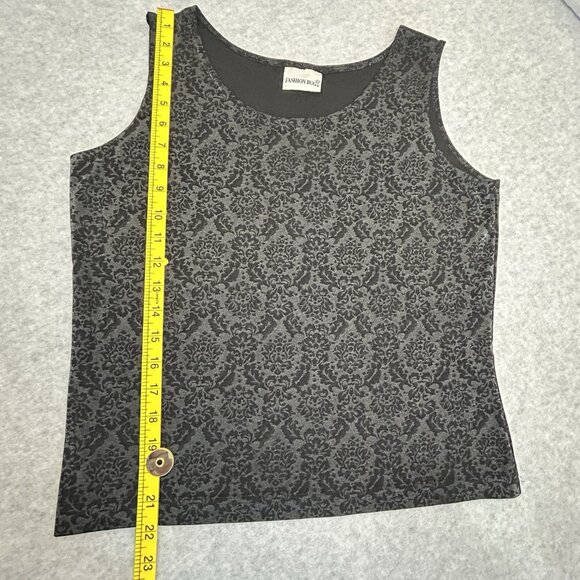 VTG FASHION BUG 90s Sleeveless Blouse Sz L Black Floral Silky Shell Round Neck - Picture 4 of 7